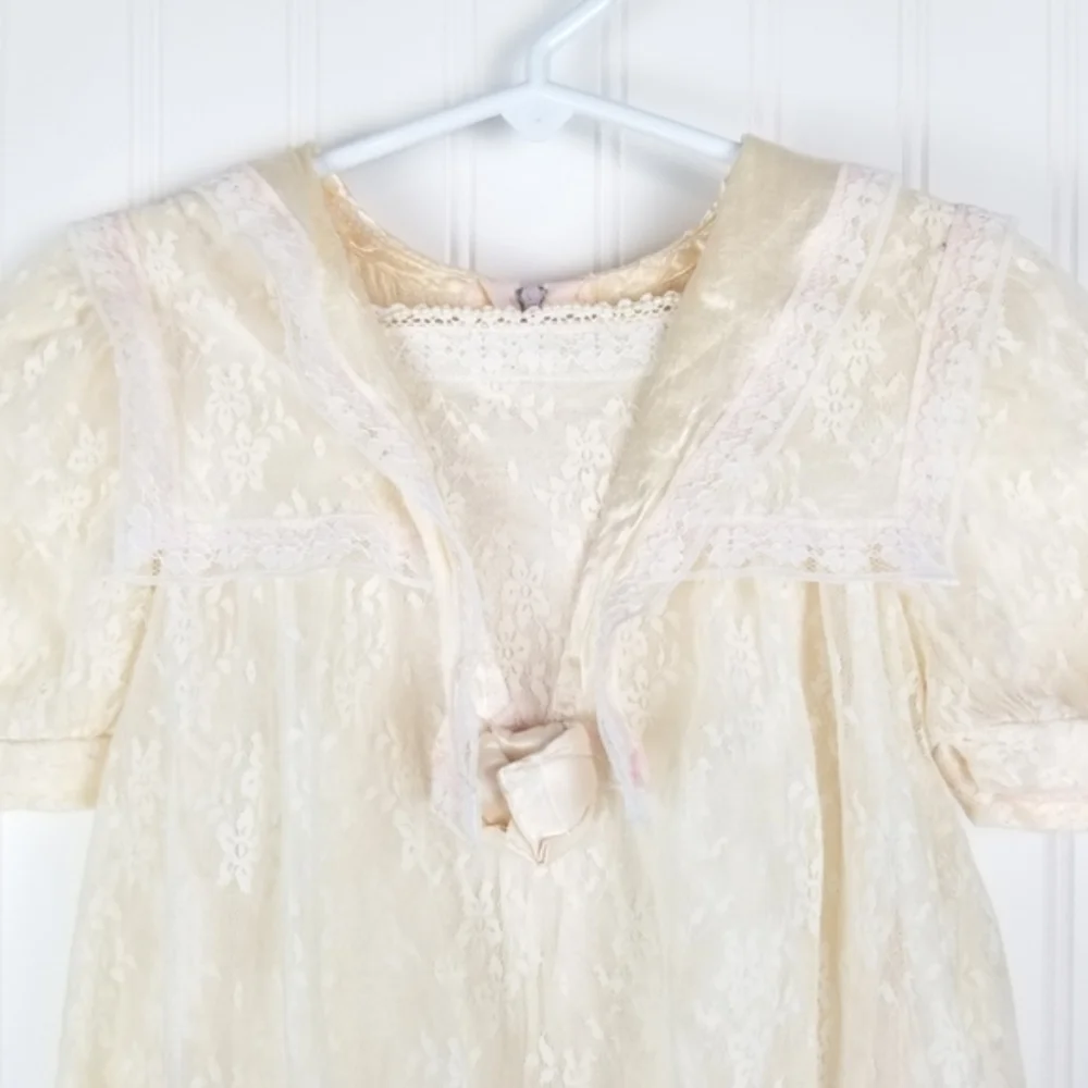 Gunne Sax Jessica McClintock Vintage Lace Over Satin Short Sleeve Dress Girls 4
